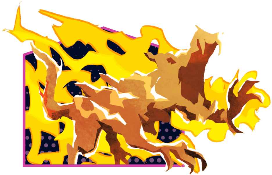 A mystival burning dog creature